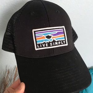 Black Patagonia “Live Simply” Sunset hat